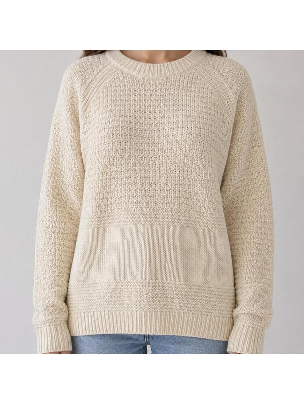 Cream Textured Knit Sweater Size Large Cozy Oversized Neutral Pullover